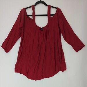 Torrid Womens Blouse Shirt Top Red Crinkle Gauze L NWT